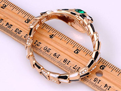 Alilang Womens Golden Tone Brown Ivory Beaded Egyptian Exotic Snake Bangle Bracelet - color: White And Black