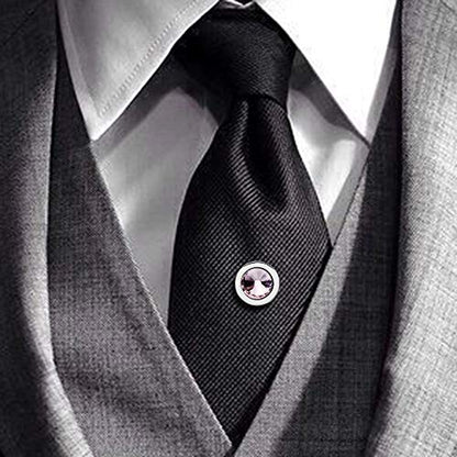 HAWSON Mens Tie Tack with Chain Round Crystal Wedding Business Accessories - color: Silver + Light Rose