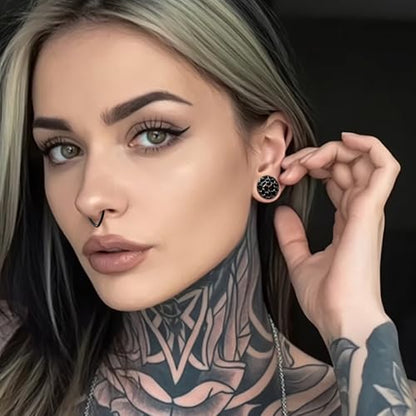LADEMAYH 2PCS Hammered Ear Plugs Gauges for Ears, Punk Textured Tunnels | Industrial Style, Double Flared Expander, 316L Surgical Stainless Steel, Hypoallergenic, Saddle Fit, Ear Stretching Jewelry - color: #6677 Black, size: 0g(8mm)