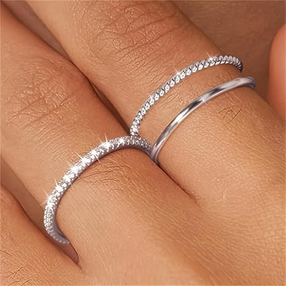 3Pcs/Set Simple Zirconia Stacking Rings for Women Daily Casual Party Rings Jewelry Accessories - color: silver