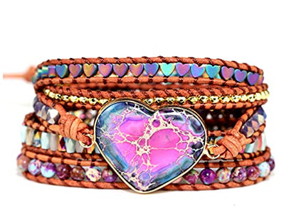 Women Wrap Bracelets Boho Natural Stone Jasper Turquoises Strand Bracelet Jewelry Collection - color: Emperor Stone