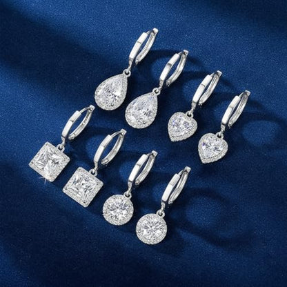 2-4 Pairs Dangle Drop Earrings for Women, 18K Gold Plated Cubic Zirconia Drop Dangle Huggie Hoop Earrings CZ Teardrop Hypoallergenic Jewelry - color: White Gold
