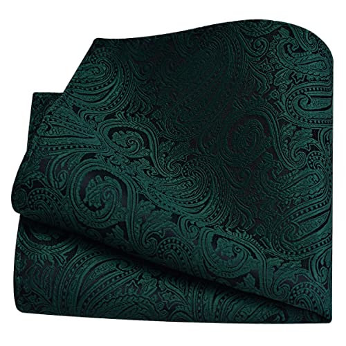 GUSLESON 3.15"（8cm） Mens Tie and Lapel Pin Paisley Necktie Hankerchief Cufflinks Set for Men - color: Emerald Green