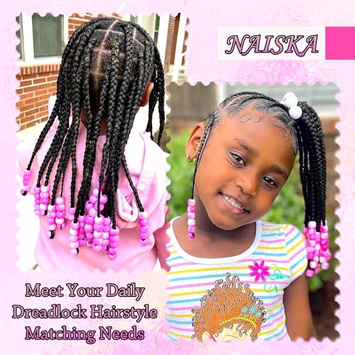 NAISKA 90Pcs Rose Red Hair Beads for Kids Cute Hair Beads for Braids Girls Beads for Hair Dreadlock Beads Small Pony Beads Acrylic Gradient Loc Beads Braid Charms - color: Rose Red