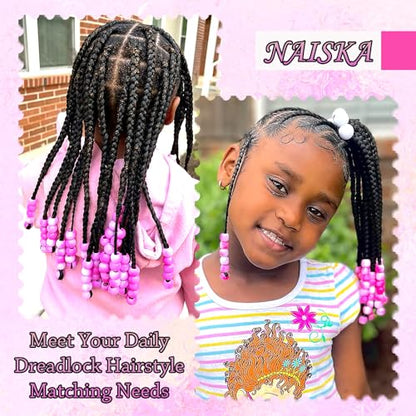 NAISKA 90Pcs Rose Red Hair Beads for Kids Cute Hair Beads for Braids Girls Beads for Hair Dreadlock Beads Small Pony Beads Acrylic Gradient Loc Beads Braid Charms - color: Rose Red