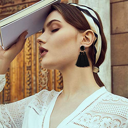 9Pairs Clip on Drop Earrings for Women Statement Rattan Resin Acrylic Tassel Drop Dangle Earrings Lightweight Geometric Hoop Non Piercing Earrings-style