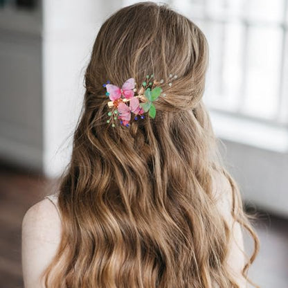 Wedding Hair Clips, Crystal Hair Pins Pearl Rhinestone Hair Barrettes, Bridal Flower Hair Pieces Pearl Headpieces Hair Accessories for Women Girls (Colourful) - color: Colourful