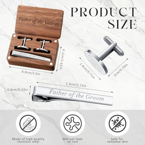 Colingmill Father of the Bride Gift Dad of the Bridegroom Cufflinks Tie Clip Set with Engraved Wood Gift Box for Dad - style: Father of the Bridegroom, Forever
