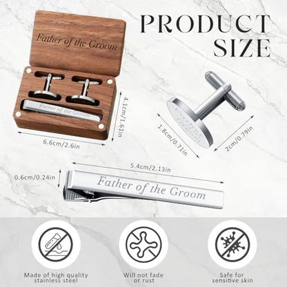 Colingmill Father of the Bride Gift Dad of the Bridegroom Cufflinks Tie Clip Set with Engraved Wood Gift Box for Dad - style: Father of the Bridegroom, Forever