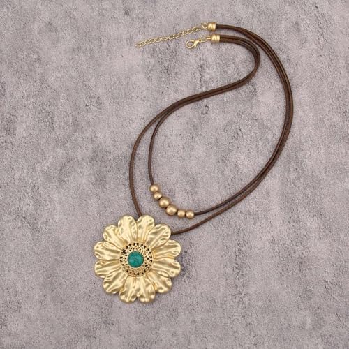 Boho Necklaces for Women Chunky Circle Necklace Bohemian Necklaces | Chunky Boho Necklace for Women Layered Boho Circle Leather Choker Necklace Long Vintage Necklaces Bohemian Jewlery Gifts - style: Bohemian Large Pendant Necklace
