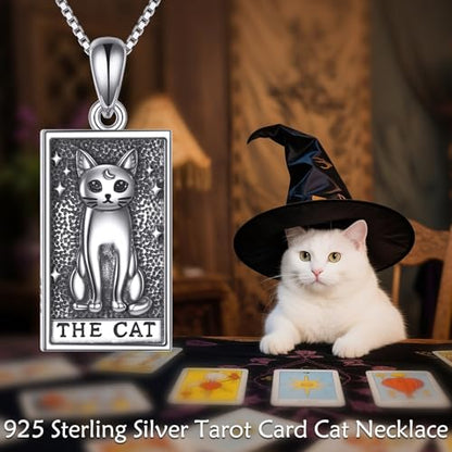 YAFEINI Cat Tarot Necklace 925 Sterling Silver Cat Tarot Pendant Necklace Jewelry Gifts for Women - style: cat