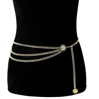 Women's Gold Plated Tassel Waist Chain - Adjustable Body Chain Belt for Summer & Fall, Elegant & Sexy Jewelry Accessory - color: Gold