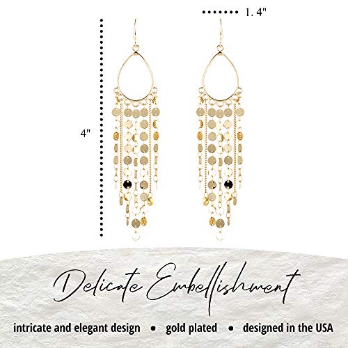 Bohemian Boho Tassel Dangle Drop Earrings for Women – Lightweight Filigree Gypsy Coin Chandelier Disc Charm Hoops – included Gift Box - style: Teardrop - Gold