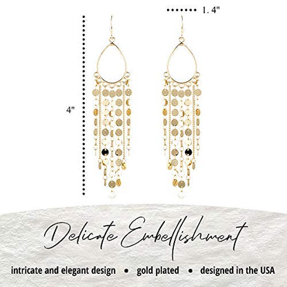 Bohemian Boho Tassel Dangle Drop Earrings for Women – Lightweight Filigree Gypsy Coin Chandelier Disc Charm Hoops – included Gift Box - style: Teardrop - Gold