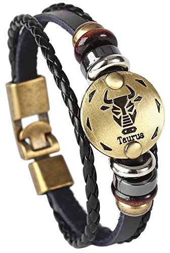 Punk Alloy Leather Bracelet for Constellation Braided Rope Bracelet Bangle - style: Taurus