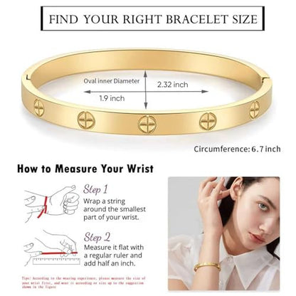 PDWZNBA 18K Gold-Plated Love Friendship Bracelets Trendy Stainless Steel Bangle Jewelry Gifts for Women - style: Cross-Gold