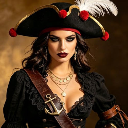 Gold Pirate Necklace for Women Layered Stack Charm Necklace Coin Pendant Necklaces Chunky Pirate Necklaces Pirates Costume Jewelry Accessories - color: gold1