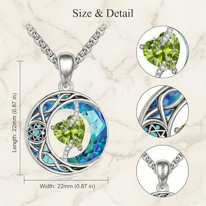ONEFINITY Moon Star Necklace 18K White Gold Plated Celtic Moon Birthstone Pendant Necklaces Heart Birthstone Anniversary Birthday Jewelry Gifts for Women Wife Mom - style: August