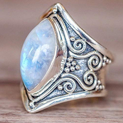 WDIYIEETN Vintage Silver Ring 925 Sterling Silver Natural Moonlightstone Women Jewelry Elegant Gemstone Wedding Ring Size 5-11 (7) - size: 7