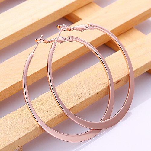 Gold Hoop Earrings,18K Gold Plated Rounded Hoops Earrings for Women - color: Rose-Flattened-2"