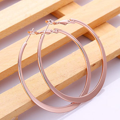 Gold Hoop Earrings,18K Gold Plated Rounded Hoops Earrings for Women - color: Rose-Flattened-2"