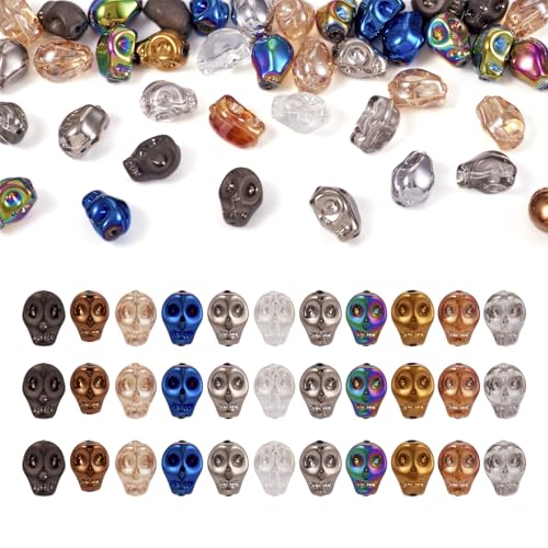 Elecrelive 40Pcs Skull Glass Beads Halloween Skeleton Head Beads Mixed Color for Necklace Gothic Bracelets Earrings Jewelry Making - color: Mix Colors