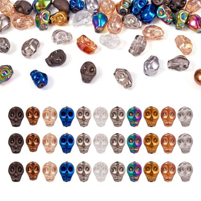 Elecrelive 40Pcs Skull Glass Beads Halloween Skeleton Head Beads Mixed Color for Necklace Gothic Bracelets Earrings Jewelry Making - color: Mix Colors
