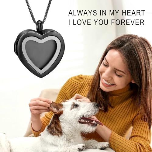 Oinsi Cremation Locket Necklace For Ashes Of Loved One Carry Photo Glass Memorial Urn Jewelry 316L Stainless Steel Keepsake Gifts - color: B-Black