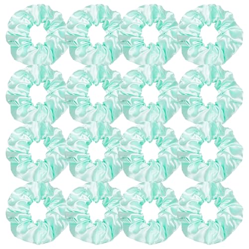 Ivyu 16 Pcs Scrunchies for Women's Thick Curly Hair, Bright Green Satin Hair Scrunchies for Girls, Big Scrunchies for Hair Ties, Ponytail Holders, Cute Pony Tails, No Crease Hair Ties, No Damage - color: Bright Green