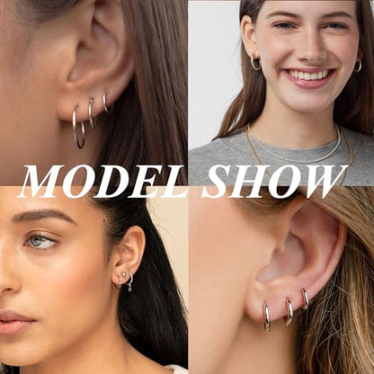 5-10 Pairs Small Gold Silver Hoop Earrings for Women, Stainless Steel Earrings Set Mens Lightweight Thin Hypoallergenic Small Hoops Set - style: 5pcs-Silver 8-16mm