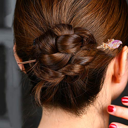 Purple Chinese Japanese Hairpin Chopsticks, Jade Metal Retro Vintage Hair Stick Styling Pins for Women Girl