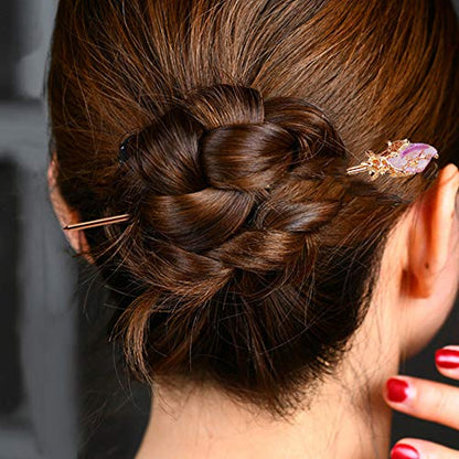 Purple Chinese Japanese Hairpin Chopsticks, Jade Metal Retro Vintage Hair Stick Styling Pins for Women Girl