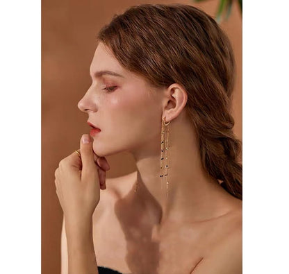 ASOQOLA Long Tassel Dangle Drop Earrings for Woman Tassel Dangling Earrings 925 Silver Chandelie dangling earring for Prom Fashion Jewelry - color: Gold