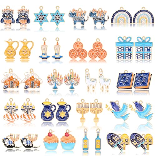 MARFOREVER 40 Pcs/20 Pairs Hanukkah Charms for Jewelry Making Hanukkah Gift | Chanukah Decoration, Blue White Enamel Charm, Star of David Bangle Pendants, Bracelet Necklace Earrings Making Accessories - style: Hanukkah