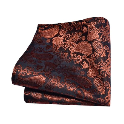 GUSLESON 3.15"（8cm） Mens Paisley Tie and Lapel Pin Necktie Hankerchief Cufflinks Set for Men - color: Rust