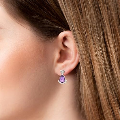 Birthstone Teardrop Crystal Stud Earrings for Women 925 Sterling Silver Solitaire Studs Halo Earrings for Birthday Gifts Teardrop Earrings for women - style: B February