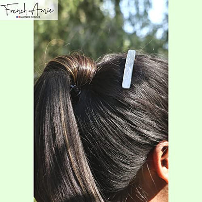 French Amie Bar Metallic Grey Small 2 1/4 Inch Hair Clip Barrette | Handmade Cellulose Acetate Durable Grip For Women Girls Teens Everyday Style - color: Metallic Grey