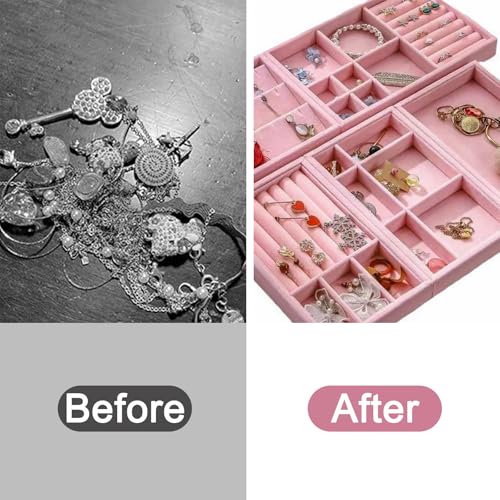 12Pcs Velvet Stackable Jewelry Trays, Jewelry Drawer Organizer, Large Removable Display Jewelry Tray, Necklace Bracelet Storage Box for Earring, Ring, Brooch, Watch (Pink) - color: 12 Pack-Pink