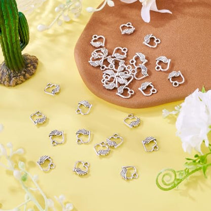 Elecrelive Crystal Heart Charms Rhinestone Heart Pendants Valentine Charms for Necklace Bracelet Earring Wedding Jewelry - color: Antique Silver-13mm