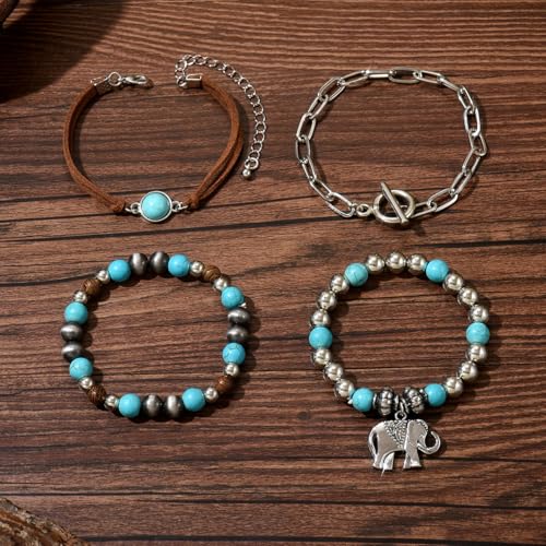LOTSOF Western Turquoise Beaded Bracelet, Chic Stack Beaded Western Style for Country Concerts, Cowgirl Outfits & Boho Jewelry - color: Elephant Style