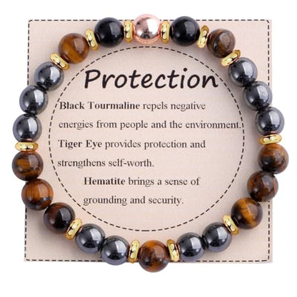 KSQS Healing Stone Bead Bracelet for Women, Natural Gemstones Balance Protection Bracelet, Spiritual Crystal Beads Bracelet Anxiety Relief with Meaning Card - color: Protection