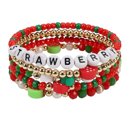 Twinfree Bohemian Cute Fruit Banana Cherry Strawberry Pineapple Mango Polymer Clay Beaded Stackable Stretch Bracelets - color: color 26