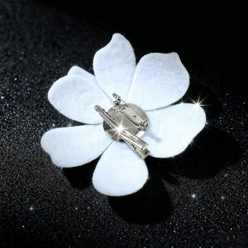 3.74 Inches Rhinestone Camellia Flower Brooch Pins & Hair Clips for Women Elegant Created Crystal Lapel Pin Brooches Wedding Party - color: White