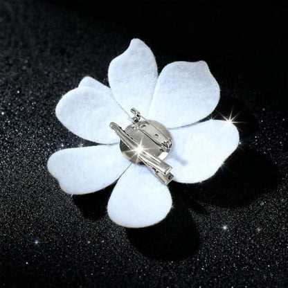 3.74 Inches Rhinestone Camellia Flower Brooch Pins & Hair Clips for Women Elegant Created Crystal Lapel Pin Brooches Wedding Party - color: White