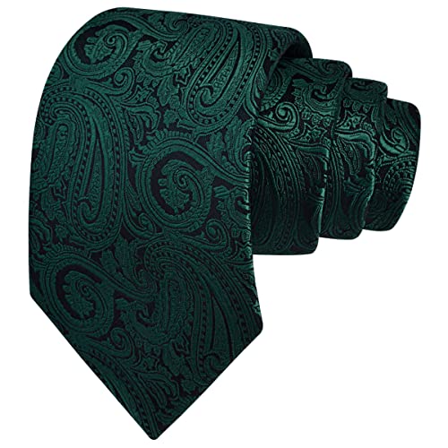 GUSLESON 3.15"（8cm） Mens Tie and Lapel Pin Paisley Necktie Hankerchief Cufflinks Set for Men - color: Emerald Green