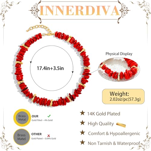 Colorful Irregular Beaded Necklace for Women Resin Jewelry Gift | Trendy Statement Bead Choker Necklaces Summer Beach Boho Charm Accessories Stuff - color: Red