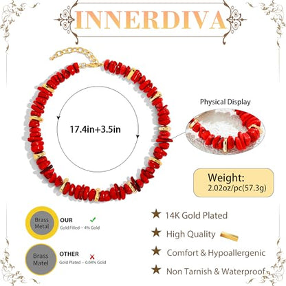 Colorful Irregular Beaded Necklace for Women Resin Jewelry Gift | Trendy Statement Bead Choker Necklaces Summer Beach Boho Charm Accessories Stuff - color: Red