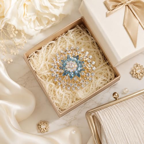 Exquisite Rhinestone Flower Brooch Pin Sparkling Crystal Sunflower Brooch Vintage Rhinestone Floral Lapel Pins Snowflake Broochs Large Wedding Bridal Dress Jewelry for Women