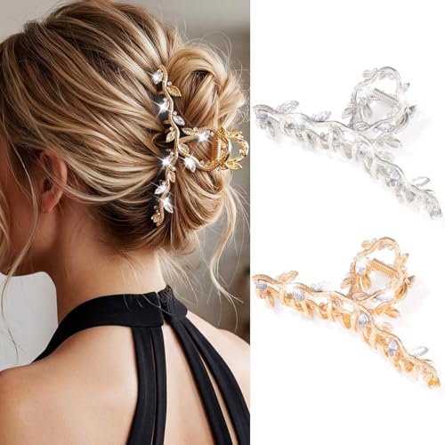 CAKURE Gold Claw Clip Fancy Hair Clips Rhinestone Hair Claw Clips Sparkly Hair Accessories for Women (Pack of 2) (a-gold&silver) - color: a-gold&silver