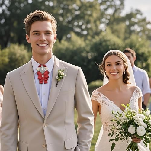 Big Rhinestone Bow Ties，Bowtie Pre-Tied Bowties Men Women | Suit for tuxedo party wedding - color: Red